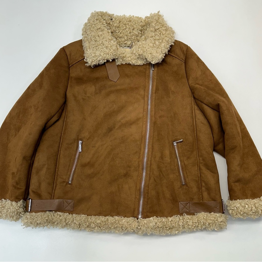 Michael Michael Kors Faux Suede Faux Fur Lined Trim Moto Jacket Womens Size XXL - Picture 2 of 10